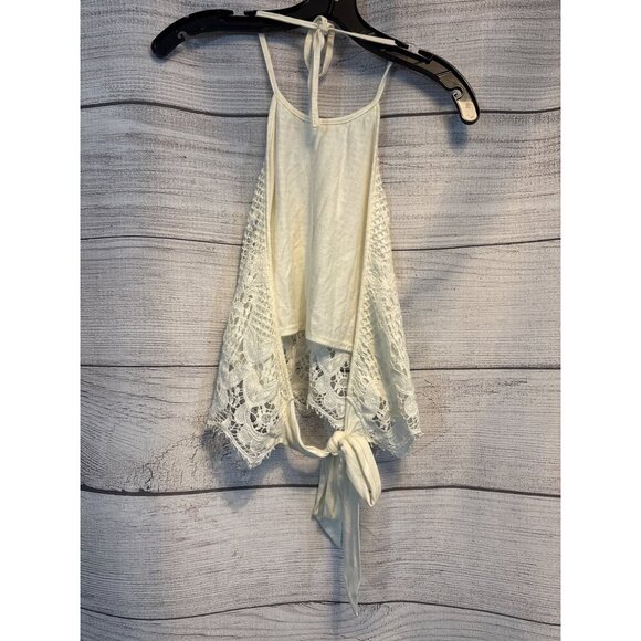 Express White Knit Lace Halter Top M - Picture 2 of 4
